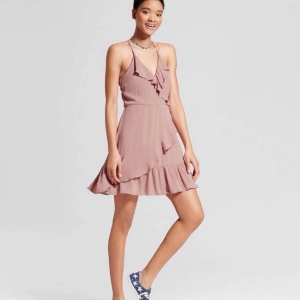 MOSSIMO SUPPLY CO Pink Babydoll Faux Wrap Ruffle Mini‎ Dress Medium Sleeveless